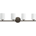 Progress Lighting - Replay 4-Light Bath Light, Antique Bronze - Four-light bath & vanity from the Replay Collection, smooth forms, linear details and a pleasingly elegant frame enhance a simplified modern look. Fixture can be mounted up or down.