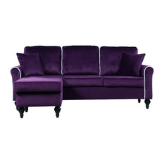 Divano Roma Furniture - Traditional Small Space Velvet Sectional Sofa with Reversible Chaise, Purple -