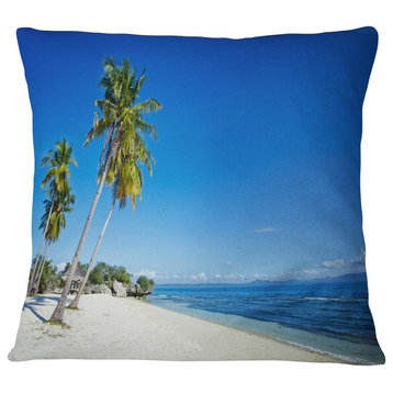 Palms Bent to Beautiful Vacation Beach Modern Seascape Throw Pillow, 18"x18"