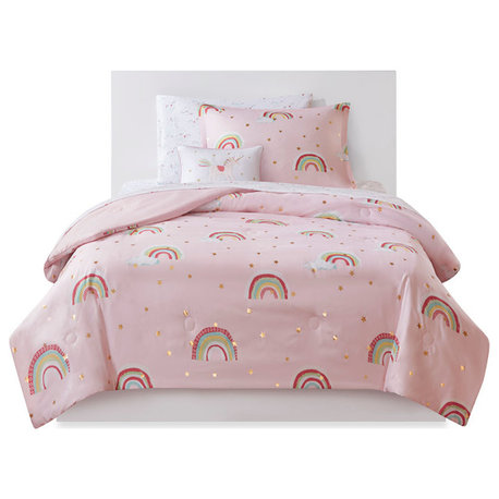 Mi Zone Kids Alicia Unicorn Gold Stars Complete Comforter and Sheet Set, Full, C