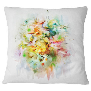 Yellow Watercolor Flowers Floral Throw Pillow, 16"x16"