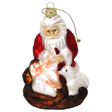 Molded Glass Kneeling Santa Ornament
