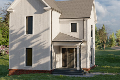 Inspiration for a mid-sized country white two-story wood exterior home remodel in Atlanta with a metal roof