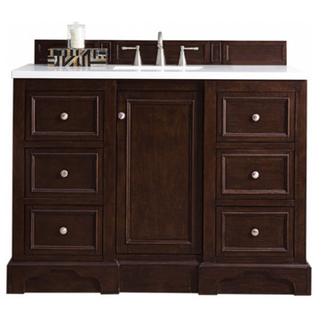 48 Inch Single Sink Bath Vanity, Mahogany, Solid Surface, Transitional, Outlets