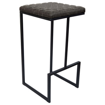 Quincy Quilted Stitched Leather Bar Stools, Metal Frame, Gray