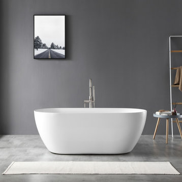OVE Decors Ayago 59" Seamless White Acrylic Freestanding Oval Bathtub