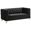 Michelle Fabric Upholstered Chair, Gold Iron Legs, Black, Velvet, Loveseat