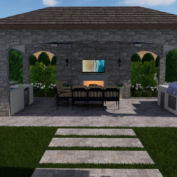 Modern Mediterranean Pool, Courtyard, Cabana, Fireplace - Toll Brothers