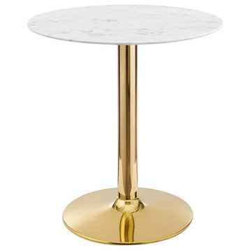 28" Dining Table, Round, White Gold, Artificial Marble, Modern, Mid Century
