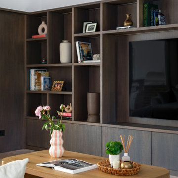 Bespoke fitted media wall for living room in Sutton, Surrey
