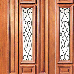 Prehung Mahogany Center Lite Exterior Door with One Sidelight - Front Doors