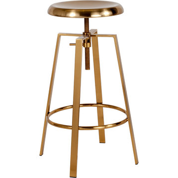 Toledo Industrial Style Barstool With Swivel Lift Adjustable Height Seat, Gold