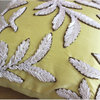 Yellow Ribbon Leaf 18"x18" Silk Throw Pillows Cover, White Leaves