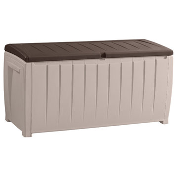 Novel 90 Gallon Plastic Deck Storage Patio Container Garden Bench Box, Beige/Bro
