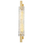 Hudson Valley Lighting - Harwich 2 Light Wall Sconce, Aged Brass - Clean lines and a familiar silhouette pair with unique materials and thoughtful details to give Harwich an elevated look. A curved piastra glass shade hugs a thick cylindrical metal frame and rectangular backplate. The stunning textured glass technique looks glamorous and gives this piece a luxurious quality. Harwich is available as a 1-light or 2-light sconce in two finishes and can be mounted horizontally or vertically.