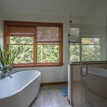 Master bath featuring a rustic character cherry vanity cabinet