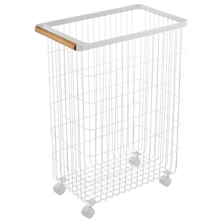 Rolling Wire Basket, Steel and Wood, Holds 17.6 lbs