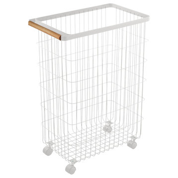 Rolling Wire Basket, Steel and Wood, Holds 17.6 lbs