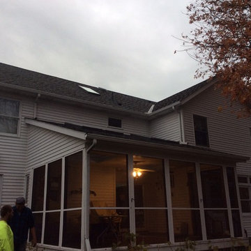 Landmark TL HD colonial slate. Siding removed from dormers and chimney chase. Th