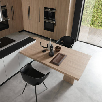 White and Wood Handle-less Italian kitchen