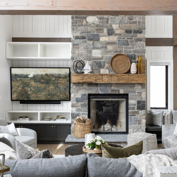 Charming Cottage Great Room with White & Grey Custom Media Unit