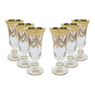 GlassOfVenice Set Of Two Murano Glass Wine Glasses 24K Gold Leaf - Golden  Brown 