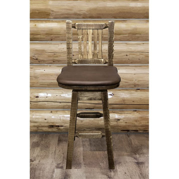 Montana Woodworks Homestead 30" Wood Swivel Barstool with Back in Brown
