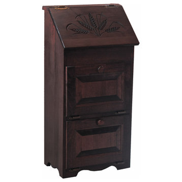 Amish Made Oak Vegetable Bin with Wheat Carving, Onyx Stain
