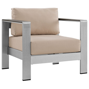 Shore Outdoor Aluminum Armchair, Silver Beige