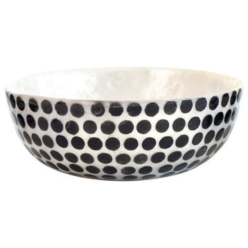 3.5" Round Capiz Bowl, Black Dots, Set of 2