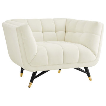 Adept Upholstered Velvet Armchair, Ivory