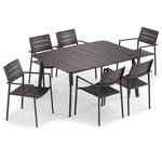 Oxford Garden - Eiland 7-Piece Dining Table Set, Carbon - With a subtle, sophisticated look, this Eiland all aluminum dining set complements a variety of dining spaces. These chairs are fabricated using lightweight, low-maintenance, durable powder-coated aluminum. Perfect for everyday use in commercial and residential settings; this dining set can be mixed and matched and effortlessly arranged to both fit and elevate any outdoor space.