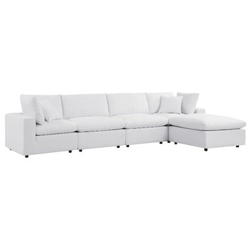 Modway Commix 5-Piece Modern Fabric Upholstered Outdoor Sectional Sofa in White