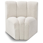 Meridian Furniture - Arc Upholstered Modular Component, Cream, 1-Piece: Curved Corner, Boucle Fabric - Give your living room or den the perfect blend of style and versatility with this Arc boucle fabric curved corner chair. Part of the Arc modular furniture collection, this chair comes upholstered in rich cream boucle fabric and features deep channel tufting that adds a touch of luxury while enhancing comfort and support. A seamless combination of form and function, this chair can be used with other Arc pieces to create a myriad of configurations in your well-curated room.