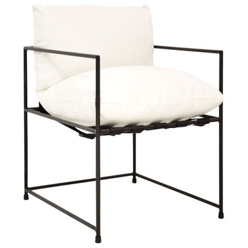 Inska Black Iron Hammock Style Dining Chair With White Cushion
