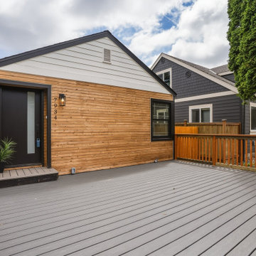 Composite Front Deck with Cedar Rail and Cedar Entry Wall – Seattle Bungalow