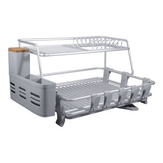 CozyBlock Expandable Aluminum Dish Drying Rack with Utensil Holder