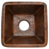 15" Square Hammered Copper Bar/Prep Sink With 3.5" Drain Opening