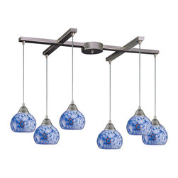 ELK Lighting - Mela 6-Light Satin Nickel Pendant, Starlight Blue Glass - Pendant Lighting