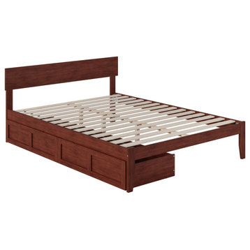 Boston Queen Bed With 2 Extra Long Drawers, Walnut
