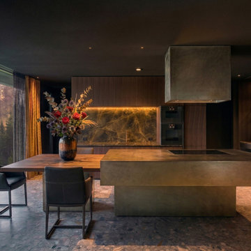 "The Obsidian Grove" Dark Organic Minimalism Kitchen Design in Contemporary Brut