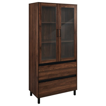 Clark 68" Glass Door Storage Hutch, Dark Walnut