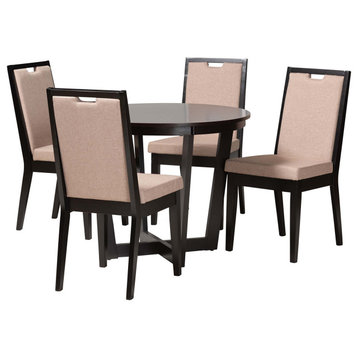 Modern Beige Fabric and Dark Brown Finished Wood 5-Piece Dining Set
