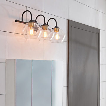 3-Light Vanity Light, Dark Bronze, Clear Glass Shade