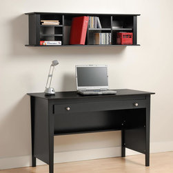 Prepac Contemporary Wood Laptop Desk with Wall Hanging Hutch in Black - Desks And Hutches