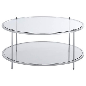Contemporary Coffee Table, Elegant Chrome Finished Frame & Removable Glass Tiers