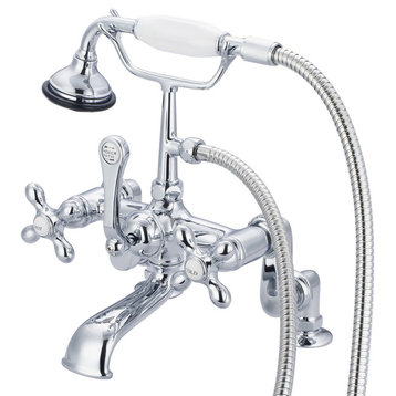 Vintage Adjustable Center Deck Mount Tub Faucet w/Handheld Shower, Cross handles