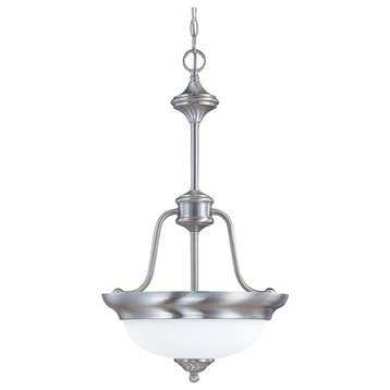 Brushed Nickel LED Pendant/Chandelier With Satin White Glass 15"