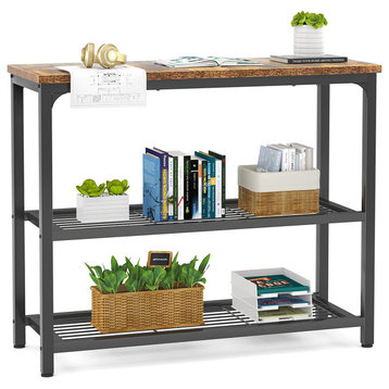 Rustic Small Console Table/Sofa Table with Double Mesh Shelves, 32 Inch