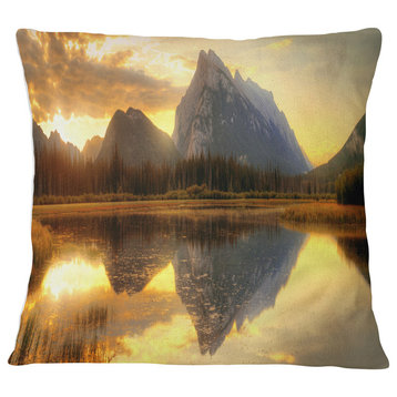 Vermillion Lake Sunrise in Banff Park Landscape Printed Throw Pillow, 18"x18"